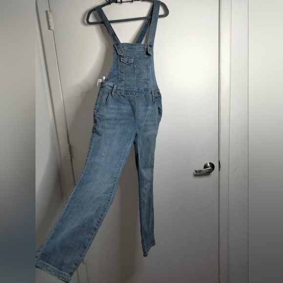 Free People (Size 25) Medium Wash Distress Side Button Zip Denim Jean Overvalls - Picture 4 of 16